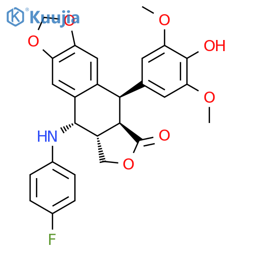 Furo[3',4':6,7]naphtho[2,3-d]-1,3-dioxol-6(5aH)-one,9-[(4-fluorophenyl)amino]-5,8,8a,9-tetrahydro-5-(4-hydroxy-3,5-dimethoxyphenyl)-,(5R,5aR,8aS,9S)- structure