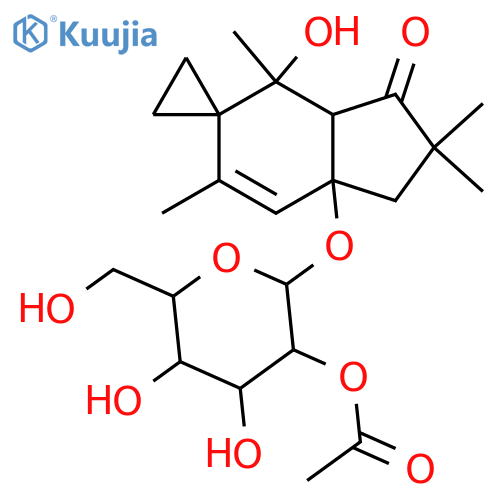 Spiro[cyclopropane-1,5'-[5H]inden]-3'(2'H)-one,7'a-[(2-O-acetyl-b-D-glucopyranosyl)oxy]-1',3'a,4',7'a-tetrahydro-4'-hydroxy-2',2',4',6'-tetramethyl-,(3'aR,4'R,7'aR)- (9CI) structure