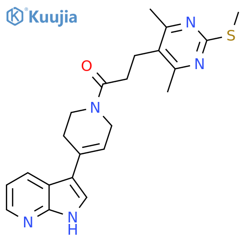 3-[4,6-dimethyl-2-(methylsulfanyl)pyrimidin-5-yl]-1-(4-{1H-pyrrolo[2,3-b]pyridin-3-yl}-1,2,3,6-tetrahydropyridin-1-yl)propan-1-one structure