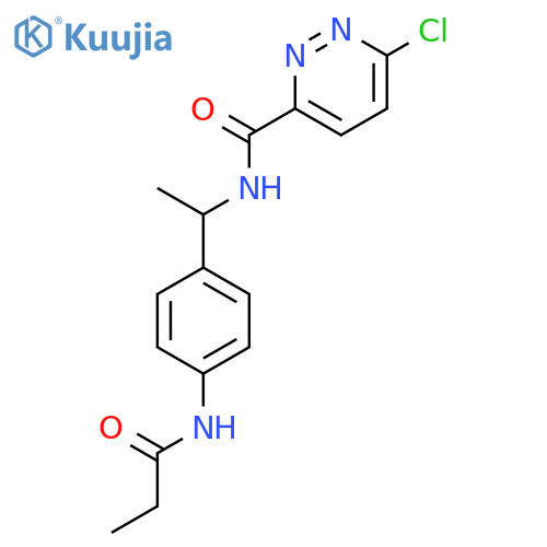 6-chloro-N-[1-(4-propanamidophenyl)ethyl]pyridazine-3-carboxamide structure