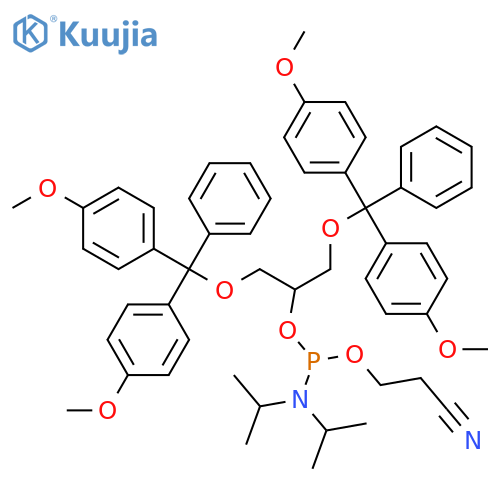 Phosphoramidous acid, N,N-bis(1-methylethyl)-, 2-[bis(4-methoxyphenyl)phenylmethoxy]-1-[[bis(4-methoxyphenyl)phenylmethoxy]methyl]ethyl 2-cyanoethyl ester structure