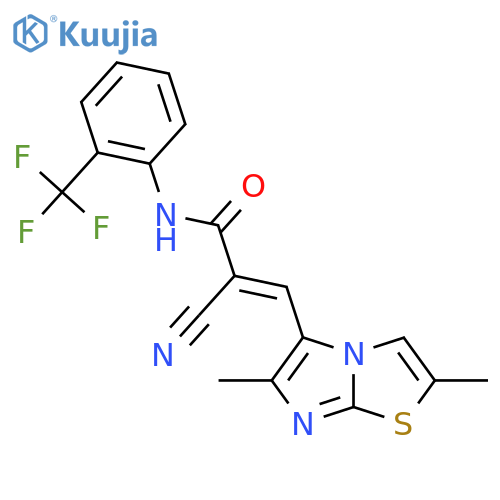 2-cyano-3-{2,6-dimethylimidazo[2,1-b][1,3]thiazol-5-yl}-N-[2-(trifluoromethyl)phenyl]prop-2-enamide structure
