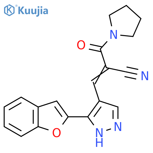 3-[3-(1-benzofuran-2-yl)-1H-pyrazol-4-yl]-2-(pyrrolidine-1-carbonyl)prop-2-enenitrile structure