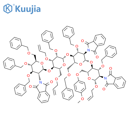 b-D-Glucopyranoside, 2-propen-1-ylO-2-deoxy-2-(1,3-dihydro-1,3-dioxo-2H-isoindol-2-yl)-3,4,6-tris-O-(phenylmethyl)-b-D-glucopyranosyl-(1®4)-O-2-O-(phenylmethyl)-3,6-di-O-2-propen-1-yl-b-D-mannopyranosyl-(1®4)-O-2-deoxy-2-(1,3-dihydro-1,3-dioxo-2H-isoindol-2-yl)-3,6-bis-O-(phenylmethyl)-b-D-glucopyranosyl-(1®4)-2-deoxy-2-(1,3-dihydro-1,3-dioxo-2H-isoindol-2-yl)-6-O-(4-methoxyphenyl)-3-O-(phenylmethyl)- structure