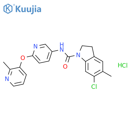6-chloro-5-methyl-N-(6-(2-methylpyridin-3-yloxy)pyridin-3-yl)indoline-1-car boxamide hydrochloride structure