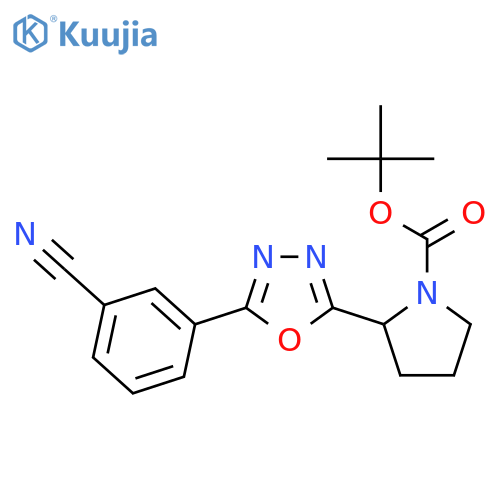 (S)-tert-Butyl 2-(5-(3-cyanophenyl)-1,3,4-oxadiazol-2-yl)pyrrolidine-1-carboxylate structure