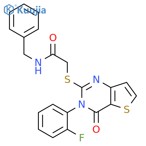 N-benzyl-2-{[3-(2-fluorophenyl)-4-oxo-3H,4H-thieno[3,2-d]pyrimidin-2-yl]sulfanyl}acetamide structure