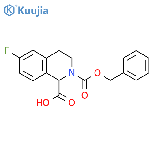 2-(benzyloxy)carbonyl-6-fluoro-1,2,3,4-tetrahydroisoquinoline-1-carboxylic acid structure