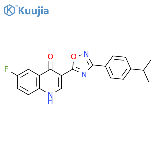 6-fluoro-3-{3-[4-(propan-2-yl)phenyl]-1,2,4-oxadiazol-5-yl}-1,4-dihydroquinolin-4-one structure