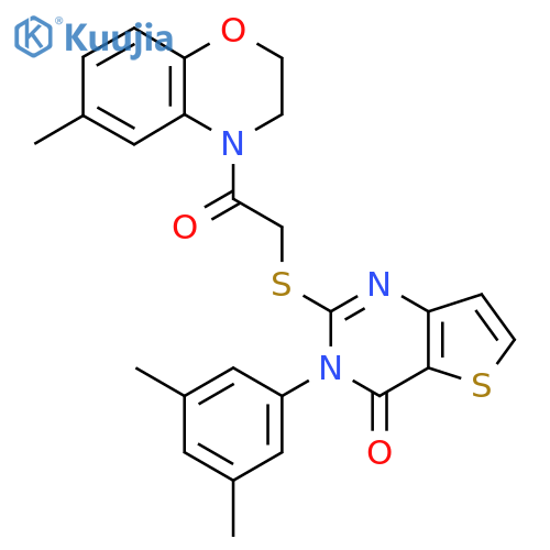 3-(3,5-dimethylphenyl)-2-{[2-(6-methyl-3,4-dihydro-2H-1,4-benzoxazin-4-yl)-2-oxoethyl]sulfanyl}-3H,4H-thieno[3,2-d]pyrimidin-4-one structure