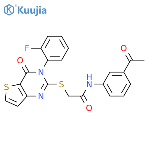 N-(3-acetylphenyl)-2-{[3-(2-fluorophenyl)-4-oxo-3H,4H-thieno[3,2-d]pyrimidin-2-yl]sulfanyl}acetamide structure