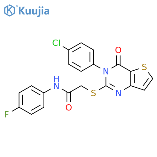 2-{[3-(4-chlorophenyl)-4-oxo-3H,4H-thieno[3,2-d]pyrimidin-2-yl]sulfanyl}-N-(4-fluorophenyl)acetamide structure