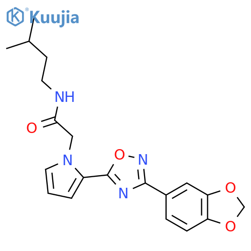 2-{2-[3-(2H-1,3-benzodioxol-5-yl)-1,2,4-oxadiazol-5-yl]-1H-pyrrol-1-yl}-N-(3-methylbutyl)acetamide structure