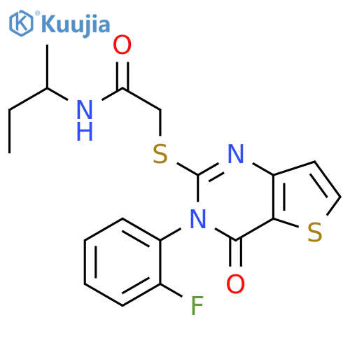 N-(butan-2-yl)-2-{[3-(2-fluorophenyl)-4-oxo-3H,4H-thieno[3,2-d]pyrimidin-2-yl]sulfanyl}acetamide structure
