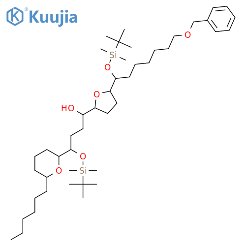 2H-Pyran-2-butanol, δ-[[(1,1-dimethylethyl)dimethylsilyl]oxy]-α-[(2R,5R)-5-[(1R)-1-[[(1,1-dimethylethyl)dimethylsilyl]oxy]-7-(phenylmethoxy)heptyl]tetrahydro-2-furanyl]-6-hexyltetrahydro-, (αR,δS,2S,6S)- structure