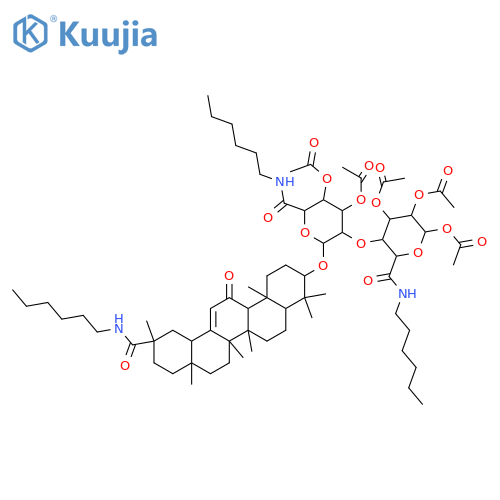 a-D-Glucopyranosiduronamide, (3b,20b)-29-(hexylamino)-11,29-dioxoolean-12-en-3-ylN-hexyl-2-O-(2,3,4-tri-O-acetyl-N-hexyl-b-D-glucopyranuronamidosyl)-, 3,4-diacetate (9CI) structure