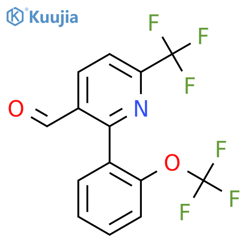 2-(2-(Trifluoromethoxy)phenyl)-6-(trifluoromethyl)nicotinaldehyde structure