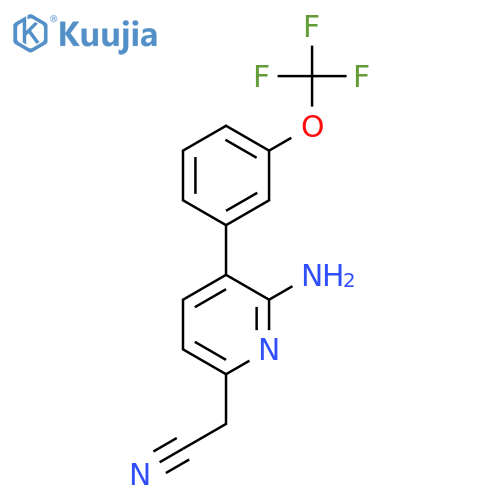2-Amino-3-(3-(trifluoromethoxy)phenyl)pyridine-6-acetonitrile structure