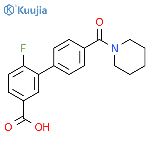 4-Fluoro-3-[4-(piperidine-1-carbonyl)phenyl]benzoic acid structure