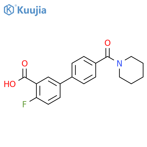 2-fluoro-5-[4-(piperidine-1-carbonyl)phenyl]benzoic Acid structure