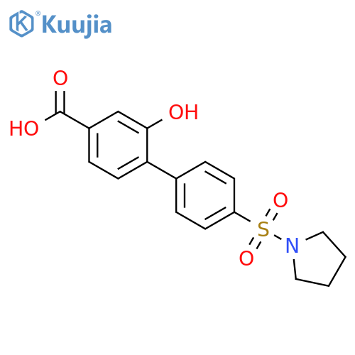 [1,1'-Biphenyl]-4-carboxylic acid, 2-hydroxy-4'-(1-pyrrolidinylsulfonyl)- structure
