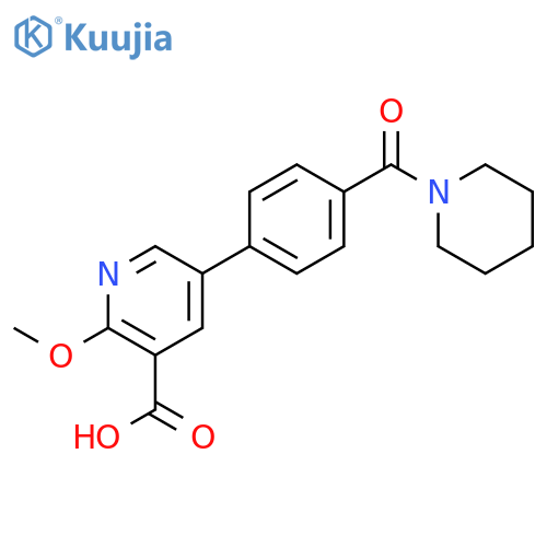 2-Methoxy-5-[4-(piperidine-1-carbonyl)phenyl]nicotinic acid structure