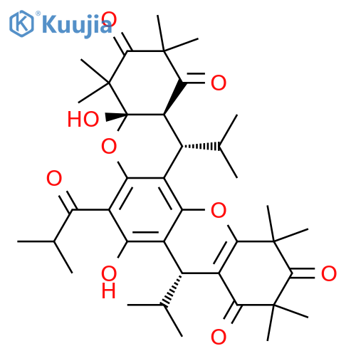 1H,8H-[1]Benzopyrano[2,3-a]xanthene-1,3,9,11(2H,10H,12H)-tetrone, 4,4a,14,14a-tetrahydro-4a,7-dihydroxy-2,2,4,4,10,10,12,12-octamethyl-8,14-bis(1-methylethyl)-6-(2-methyl-1-oxopropyl)-, (4aR,8S,14R,14aS)-rel-(+)- structure
