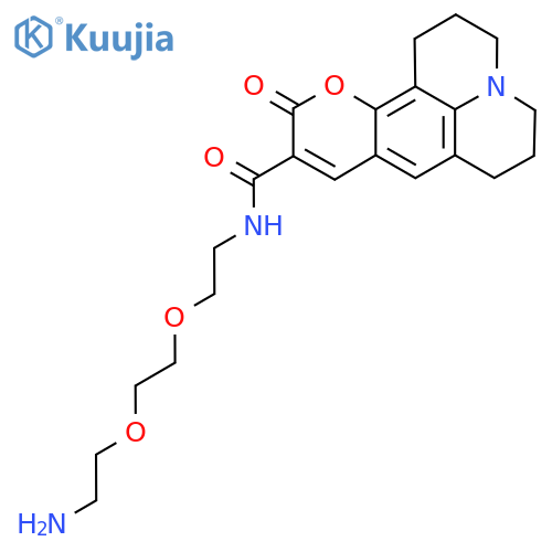 N-{2-[2-(2-Aminoethoxy)ethoxy]ethyl}-11-oxo-2,3,6,7-tetrahydro-1H,5H,11H-pyrano[2,3-f]pyrido[3,2,1-ij]quinoline-10-carboxamide structure