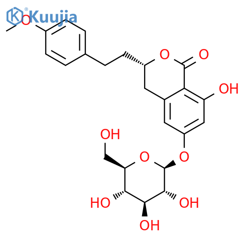 1H-2-Benzopyran-1-one, 6-(beta-D-glucopyranosyloxy)-3,4-dihydro-8-hydroxy-3-(2-(4-methoxyphenyl)ethyl)-, (S)- structure