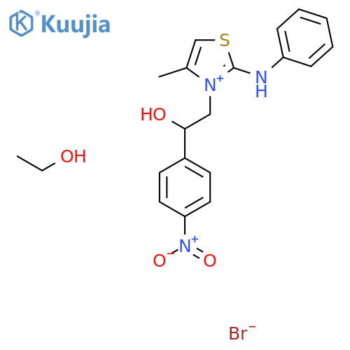 3-2-hydroxy-2-(4-nitrophenyl)ethyl-4-methyl-2-(phenylamino)-1,3-thiazol-3-ium ethanol bromide structure