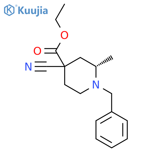 (2S)-ethyl 1-benzyl-4-cyano-2-methylpiperidine-4-carboxylate structure
