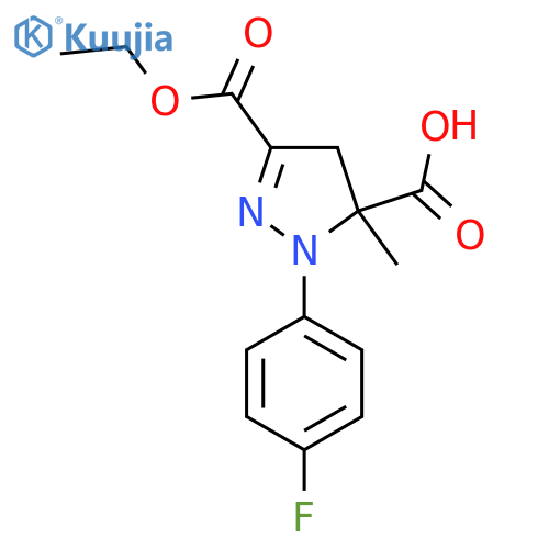 3-(Ethoxycarbonyl)-1-(4-fluorophenyl)-5-methyl-4,5-dihydro-1H-pyrazole-5-carboxylic acid structure