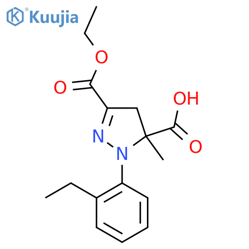 3-(Ethoxycarbonyl)-1-(2-ethylphenyl)-5-methyl-4,5-dihydro-1H-pyrazole-5-carboxylic acid structure