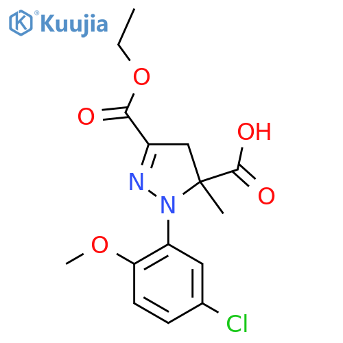 1-(5-Chloro-2-methoxyphenyl)-3-(ethoxycarbonyl)-5-methyl-4,5-dihydro-1H-pyrazole-5-carboxylic acid structure