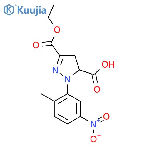 3-(Ethoxycarbonyl)-1-(2-methyl-5-nitrophenyl)-4,5-dihydro-1H-pyrazole-5-carboxylic acid structure