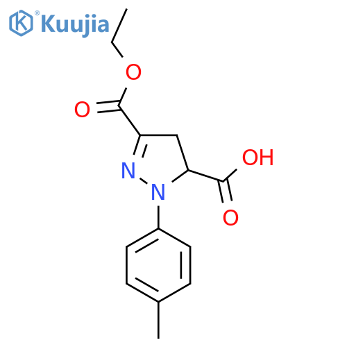 3-(Ethoxycarbonyl)-1-(4-methylphenyl)-4,5-dihydro-1H-pyrazole-5-carboxylic acid structure