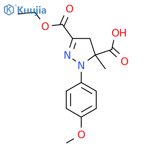 3-(Ethoxycarbonyl)-1-(4-methoxyphenyl)-5-methyl-4,5-dihydro-1H-pyrazole-5-carboxylic acid structure