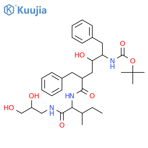 Carbamic acid,[5-[[1-[[(2,3-dihydroxypropyl)amino]carbonyl]-2-methylbutyl]amino]-2-hydroxy-5-oxo-1,4-bis(phenylmethyl)pentyl]-,1,1-dimethylethyl ester (9CI) structure