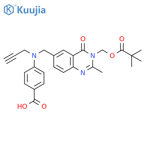 Benzoic acid,4-[[[3-[(2,2-dimethyl-1-oxopropoxy)methyl]-3,4-dihydro-2-methyl-4-oxo-6-quinazolinyl]methyl]-2-propynylamino]- structure
