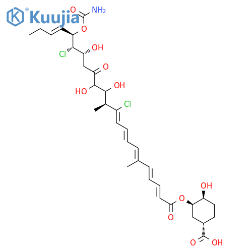 Cyclohexanecarboxylicacid,3-[[(2E,4E,6E,8E,10Z,12S,17R,18S,19R,20E)-19-[(aminocarbonyl)oxy]-11,18-dichloro-13,14,17-trihydroxy-6,12-dimethyl-1,15-dioxo-2,4,6,8,10,20-tricosahexaen-1-yl]oxy]-4-hydroxy-,(1S,3R,4S)- structure