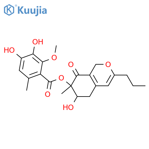 1,5,6,7-Tetrahydro-6,7-dihydroxy-3-(3-hydroxy-1-propenyl)-7-methyl-8H-2-benzopyran-8-one; (1'E,6R*,7R*)-form, 3'-Deoxy, 1',2'-dihydro, 7-O-(3,4-dihydroxy-2-methoxy-6-methylbenzoyl) structure