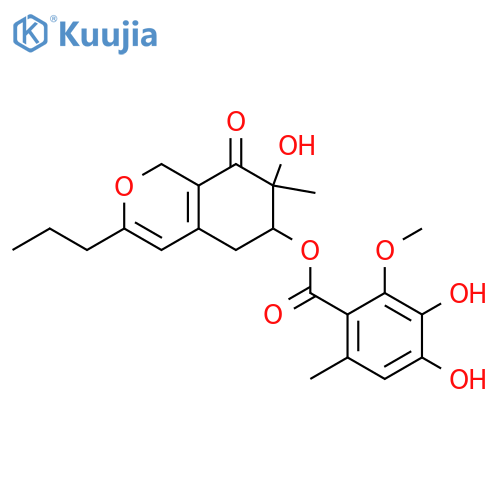 1,5,6,7-Tetrahydro-6,7-dihydroxy-3-(3-hydroxy-1-propenyl)-7-methyl-8H-2-benzopyran-8-one; (1'E,6R*,7R*)-form, 3'-Deoxy, 1',2'-dihydro, 6-O-(3,4-dihydroxy-2-methoxy-6-methylbenzoyl) structure