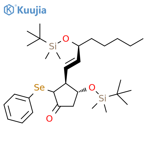 Cyclopentanone,4-[[(1,1-dimethylethyl)dimethylsilyl]oxy]-3-[(1E,3S)-3-[[(1,1-dimethylethyl)dimethylsilyl]oxy]-1-octenyl]-2-(phenylseleno)-, (3S,4R)- structure