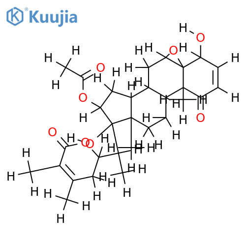 (4beta,5beta,6beta,16alpha,22R)-4,17-dihydroxy-1,26-dioxo-5,6:22,26-diepoxyergosta-2,24-dien-16-yl acetate structure