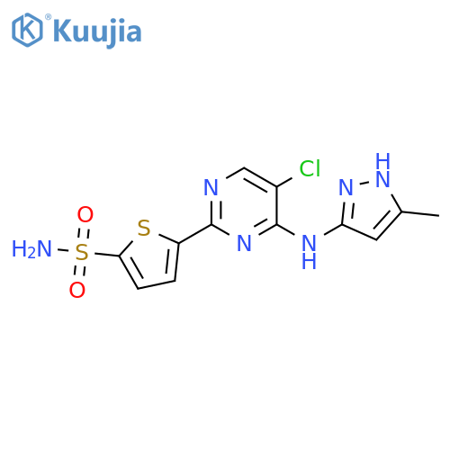 5-[5-chloro-4-[(5-methyl-1H-pyrazol-3-yl)amino]-pyrimidin-2-yl]thiophene-2-sulfonamide structure
