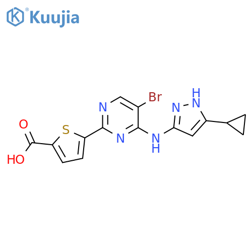 5-(5-bromo-4-(5-cyclopropyl-1H-pyrazol-3-ylamino)pyrimidin-2-yl)thiophene-2-carboxylic acid structure