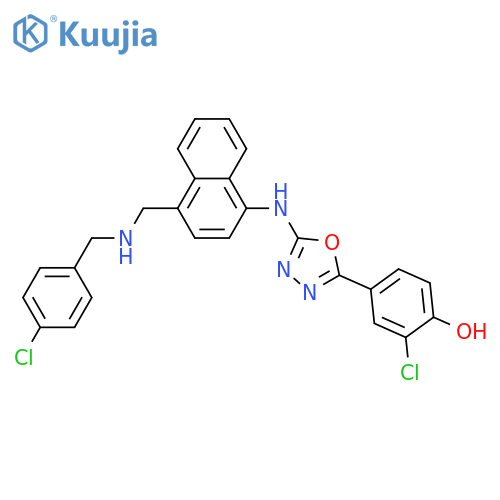 2-chloro-4-[5-[[4-[[[(4-chlorophenyl)methyl]amino]methyl]-1-naphthalenyl]amino]-1,3,4-oxadiazol-2-yl]Phenol structure