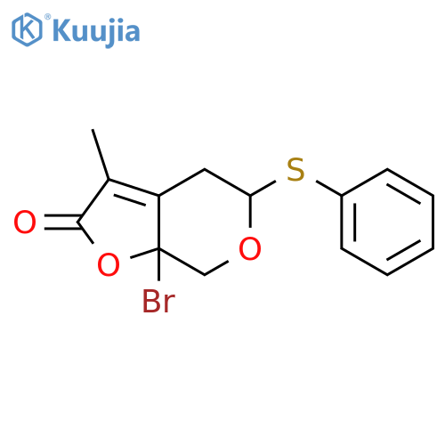 7a-bromo-3-methyl-5-(phenylthio)-4,5,7,7a-tetrahydro-2H-furo[2,3-c]pyran-2-one structure