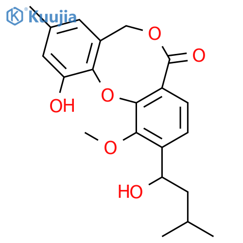 2-(1-hydroxy-3-methylbutyl)-11-hydroxy-9-methyl-1-methoxy-5H,7H-dibenzo[b,g]-1,5-dioxocin-5-one structure