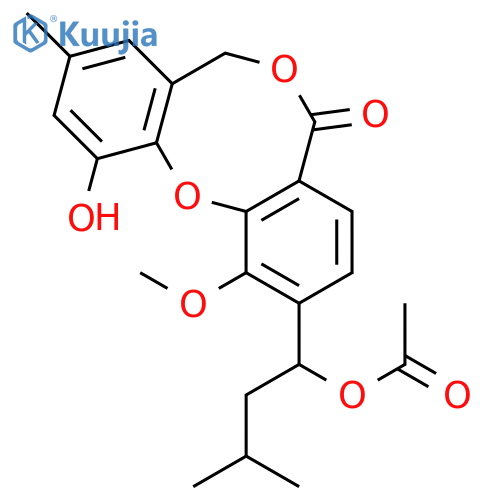 2-(1-acetoxy-3-methylbutyl)-11-hydroxy-9-methyl-1-methoxy-5H,7H-dibenzo[b,g]-1,5-dioxocin-5-one structure